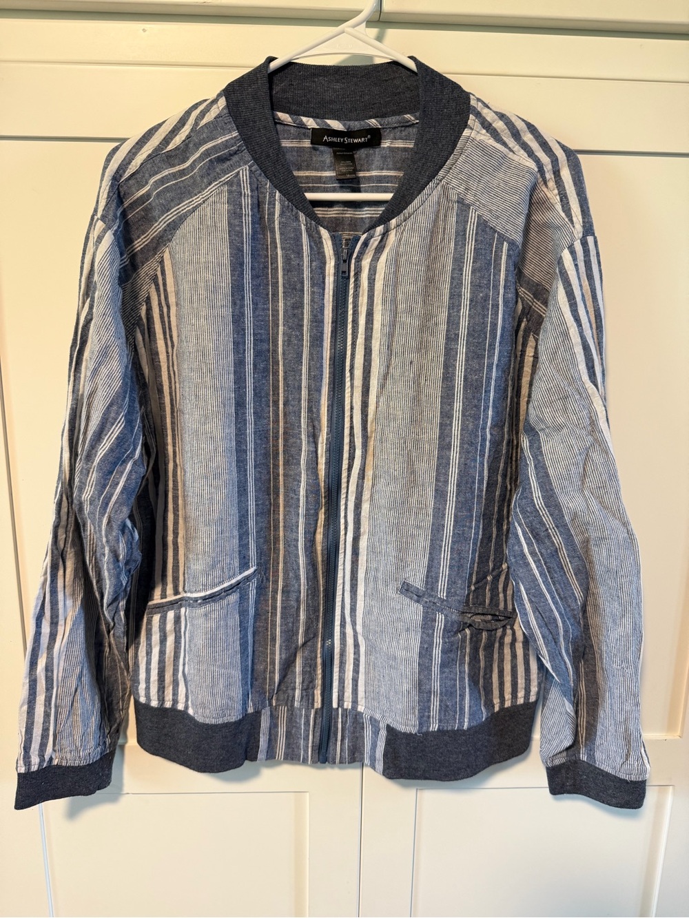 Ashley Stewart Linen/Cotton Blend Lightweight Bomber Jacket